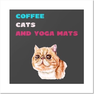 Coffee cats and yoga mats funny yoga and cat drawing Posters and Art